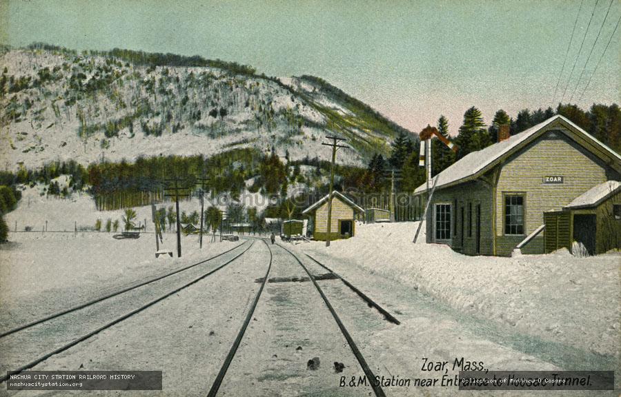 Postcard: Zoar, Massachusetts.  Boston & Maine Station near Entrance to Hoosac Tunnel